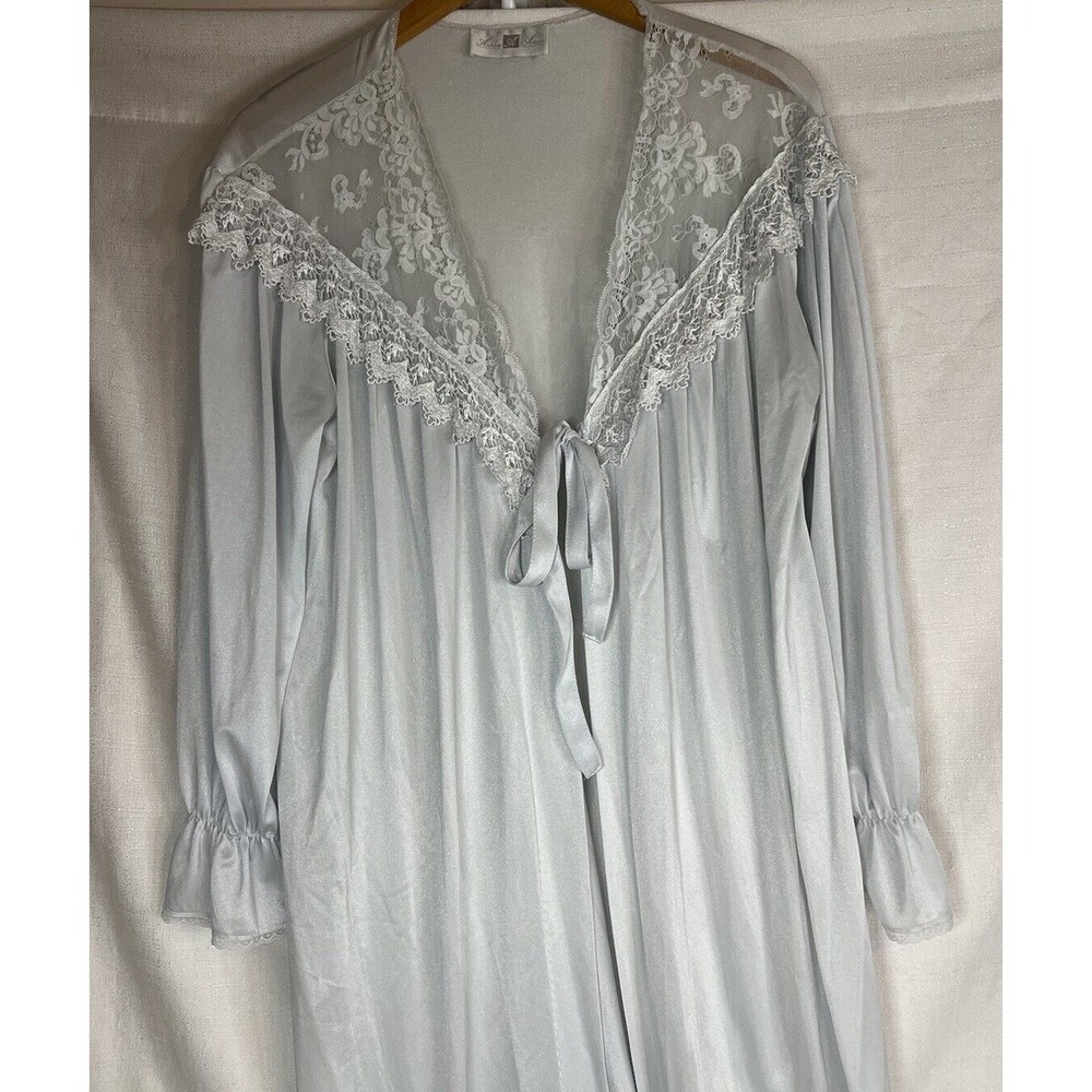 Vintage Ashely Ames Light Blue Maxi Front Tie Robe Nightgown Housecoat Medium - Picture 3 of 13